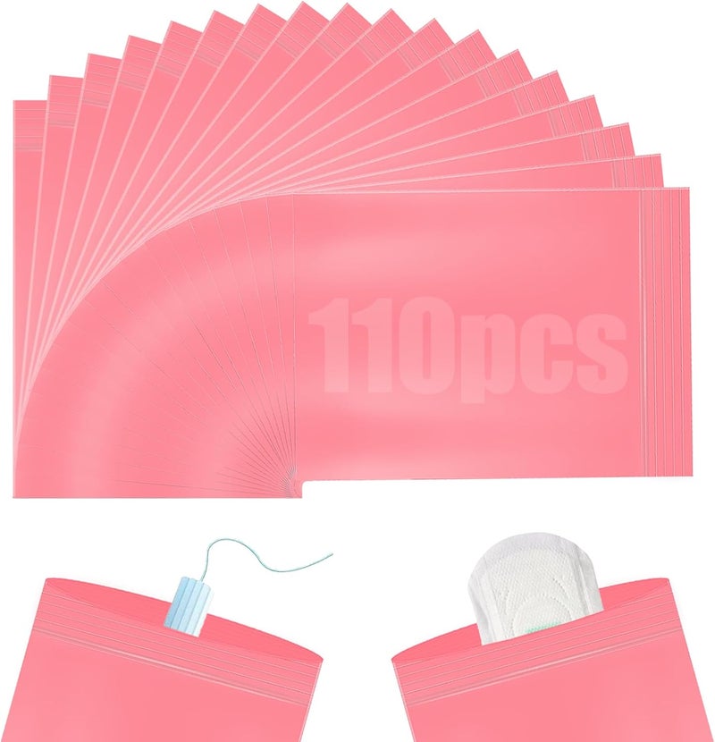FARVIGOR 110pcs Sanitary Napkin Disposal Bags, Women Tampon Disposal Bags, Sealed Opaque Feminine Hygiene Disposal Pads Bag for Privacy, Pink - Image 1